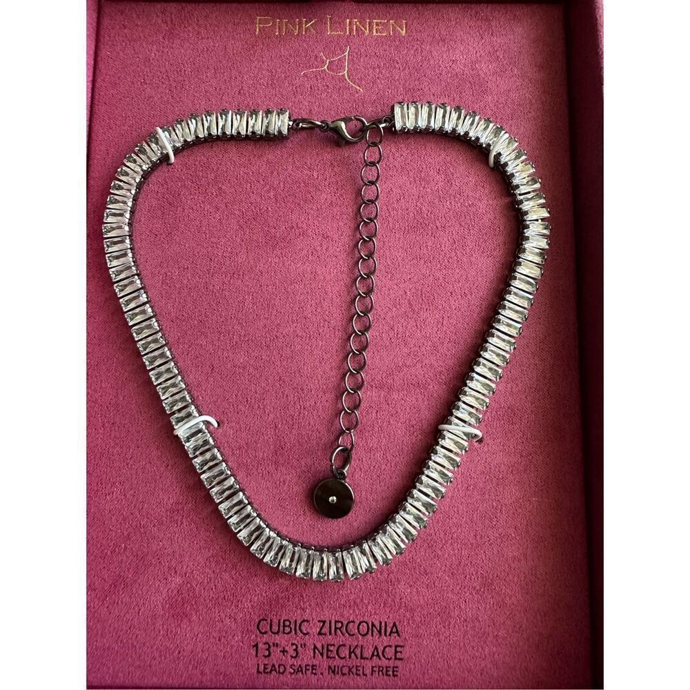 Pink linen cubic zirconia tennis necklace (13+3 inches)